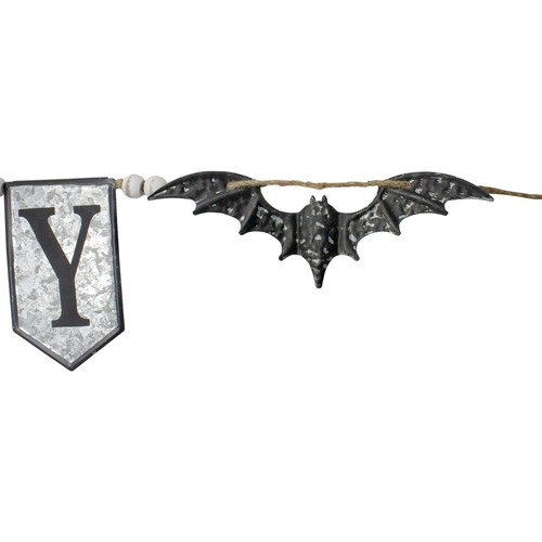Northlight 7-Foot Metal Gray and Black SPOOKY Halloween Bat Banner - Picture 2 of 3
