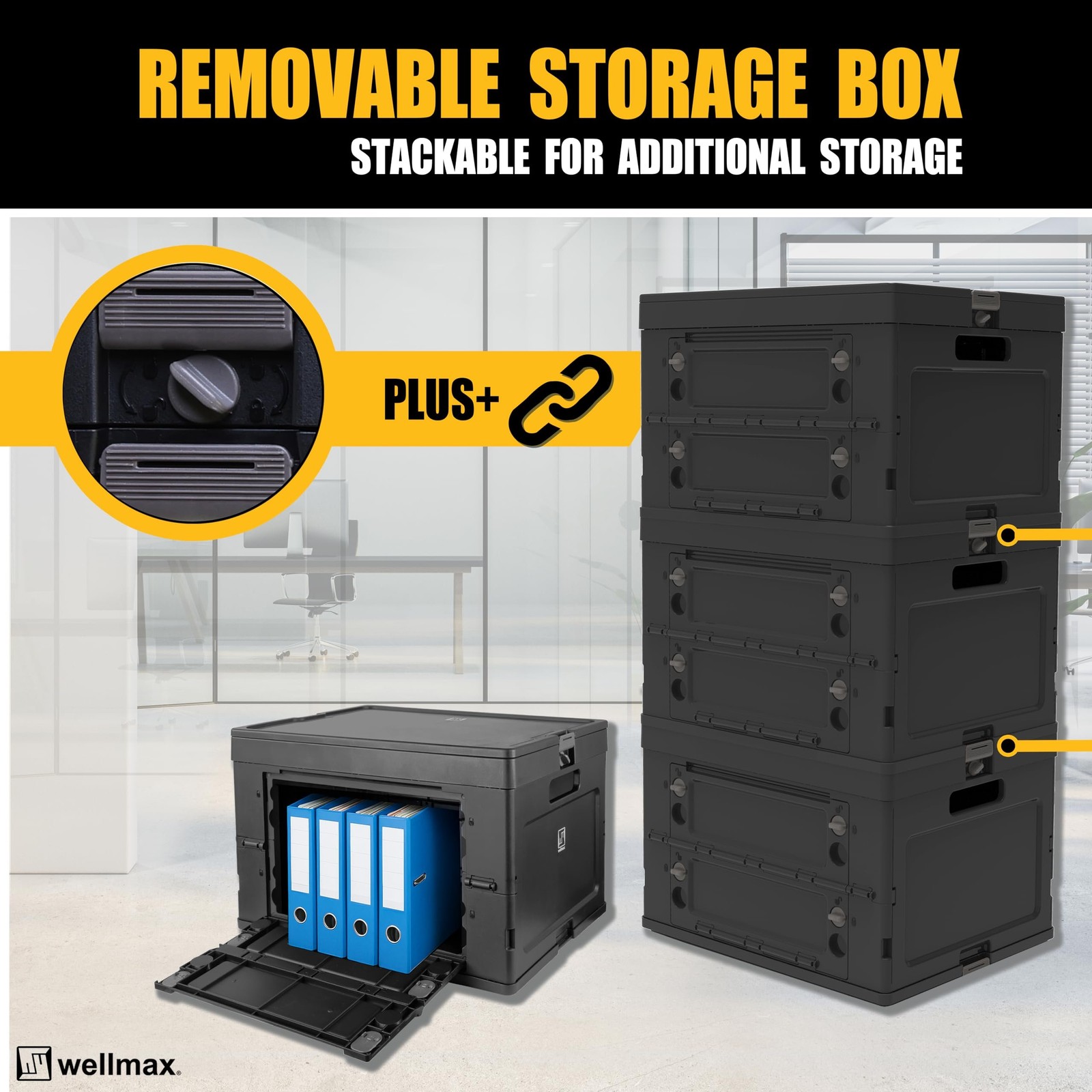 Wellmax Collapsible Crate with Lid - 44lbs Stackable Foldable Crate for...