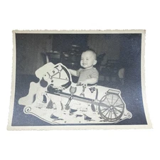 Vtg 1946 Bob Burns Photo Rocking Horse Toy St Louis B&W Smile Snapshot