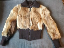 Vintage Red Fox Fur Cropped Bomber Jacket Size XS 60s 70s Zipper NEED REPAIR