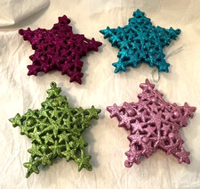 Set Of 4 Christmas Star Shaped Glitter Ornaments