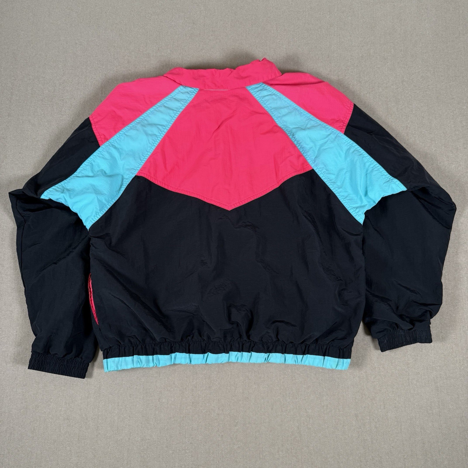 Giacca da pista vintage FILA grande nera rosa blu blocco colore fluo maglia zip intera USA