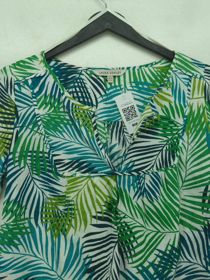 Laura Ashley Women's Top UK 8 Multi Floral 100% Linen Long Sleeve V-Neck Basic - Image 3 of 4