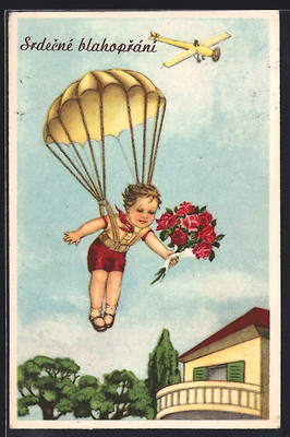 Postcard Little Congratulations Sailing to the Ground on Parachute 