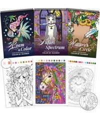 Coloring Books for Adults Relaxation Set of 3, Color by Number Adult Coloring...