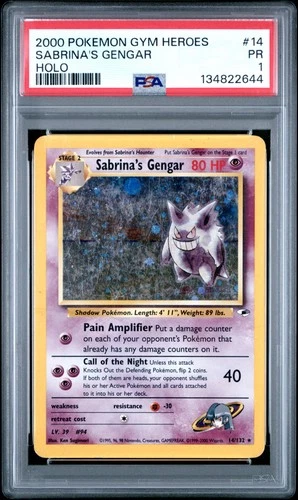 PSA 1 PR 2000 Pokemon Gym Heroes Sabrina's Gengar 14/132 Holo Foil Rare