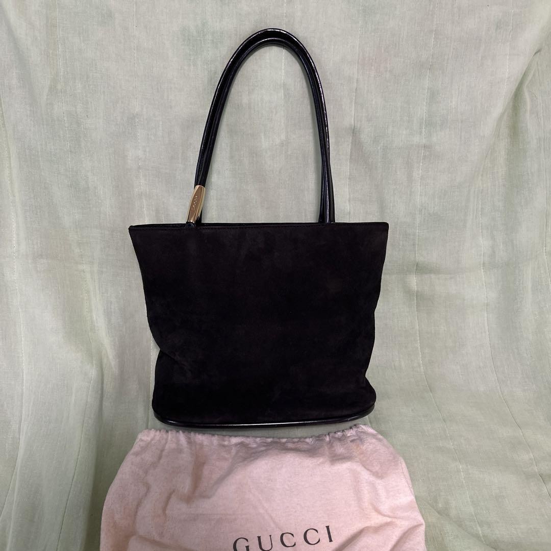 GUCCI Vintage Black Suede Tote with Leather Handle Made in Italy  