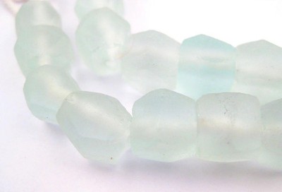 Clear Aqua Hexagon Java Recycled Glass Beads 10mm Indonesia Sea Glass Blue