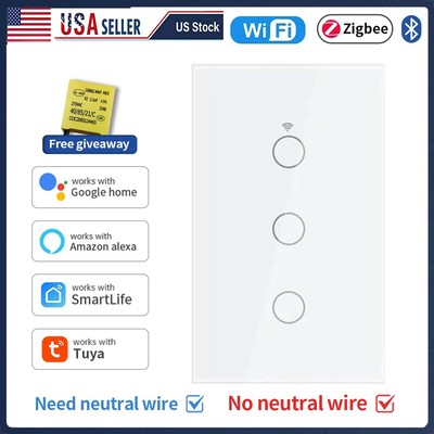 3 Gang Tuya WiFi Touch Wall Smart Light Switch Panel for Alexa Google Home App