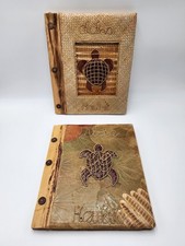Handmade Natural Palm Leaf Photo Album Wood Paper String Turtle Set of 2 14x12 L