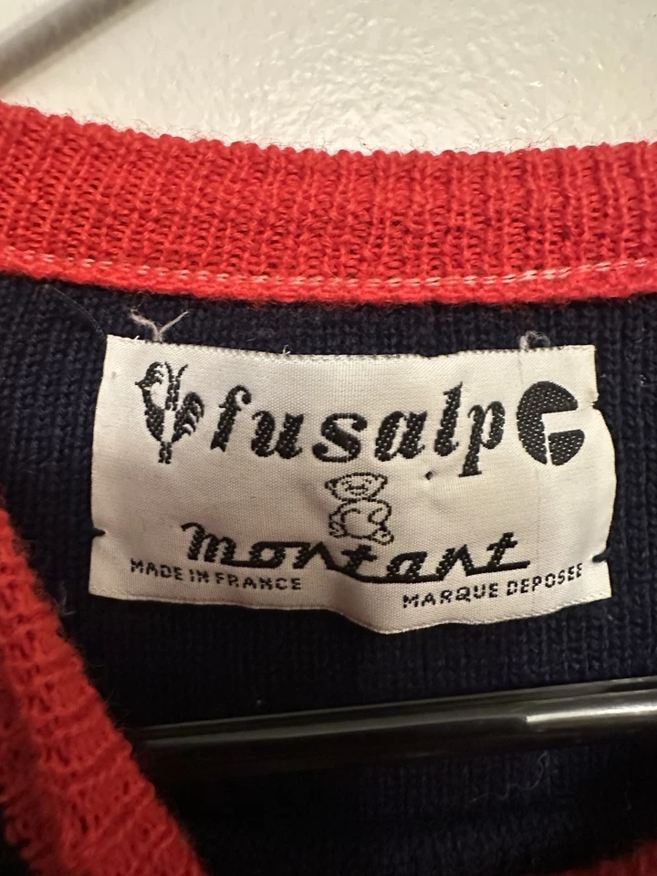 Vintage Fusalp 80s wool padded ski sweater in navy blue/red/white - Image 3 of 4