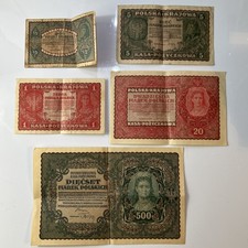 1919 Poland Mark Banknote 1/2, 1, 5, 20, 500 Lot