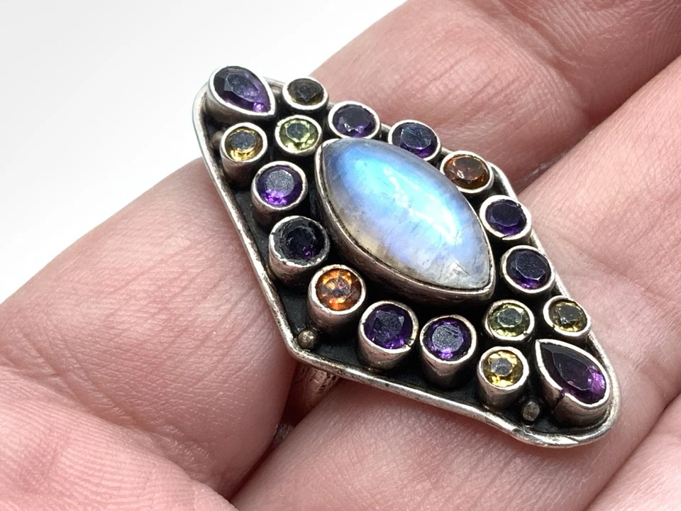 Anillo grande Nicky Butler 925 piedra lunar esterlina y racimo de varias piedras ~ talla 7,5 Foto 2 de 4