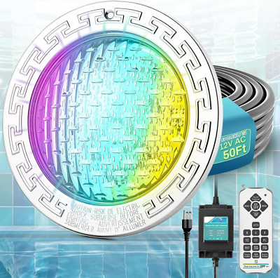 10'' LED Pool Light - 12V AC Underwater Spa Lights with Remote & 50ft Cord