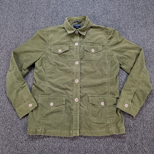 Lands End Shacket Womens 12 Med Green Corduroy Shirt Jacket Barn Chore Stretch
