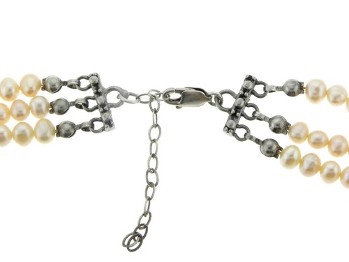 Navajo Sterling Silver 3 Strand Freshwater Pearl Necklace with Amethyst Pendant - Picture 6 of 7