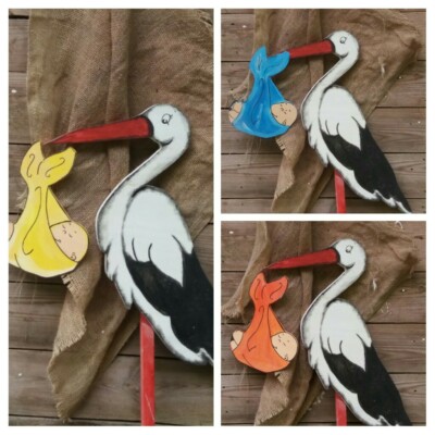 110 cm HOLZ STORCH ❤ mit Babybündel GELB auch wählbar in ROSA,BLAU,HANDARBEIT