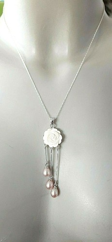 SILBER DESIGN ANHÄNGER / Silberkette ° 925 / 1000 ° NC °Rose / Perlen° Porzellan - Bild 1 von 12