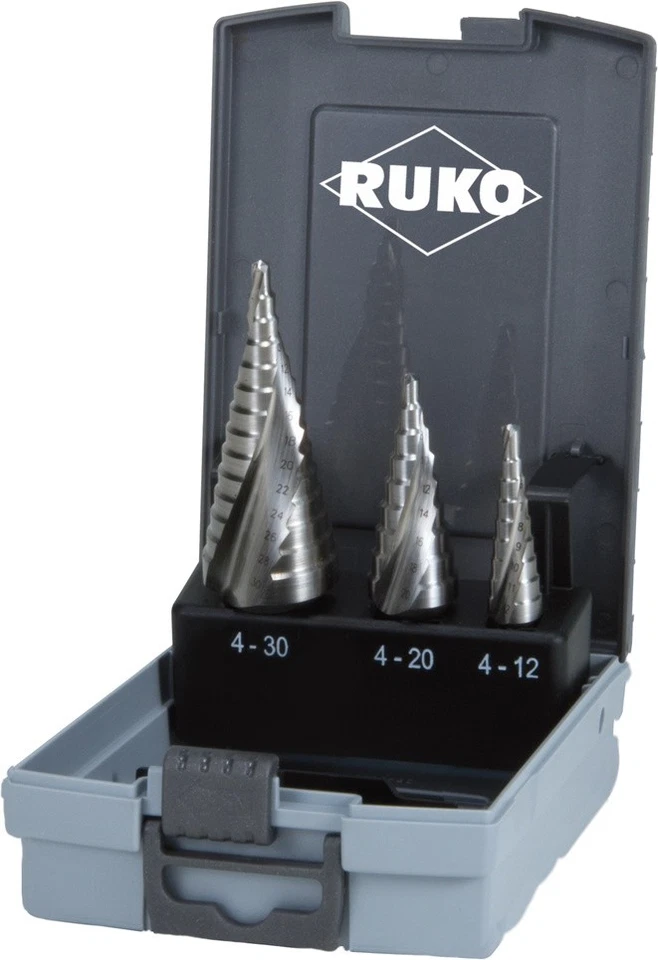 Ruko HSSE-Co5 Stufenbohrer Satz 3-tlg. Next Generation, Gr. 09-1-2, in RoseBox