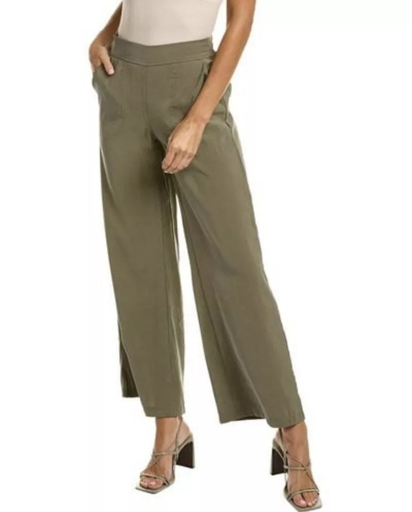 Max Studio Army Green Wide Leg Soft Twill Pants Womens Size XS Elastic Waist