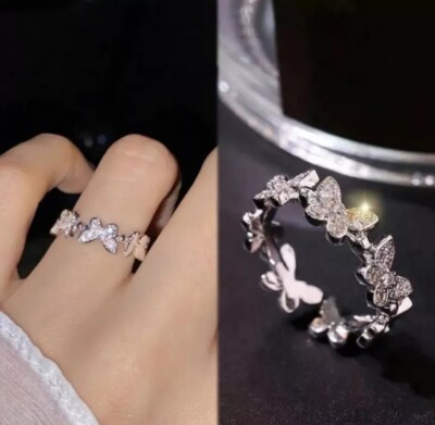 Damen Silber Kubik Zirkonia Kristall Ringe, klobiger Ring, verstellbarer Ring 