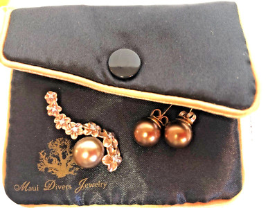 Maui Divers Hawaii Pearl Diamond Plumeria Pendant/Earrings 14k