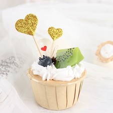 24 Gold Glittered Heart CAKE CUPCAKE TOPPERS Picks Party Events Decorations