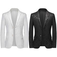 Men's Triangle Pattern Tuxedo Jacket Suit Blazer Smart Dinner Coat Tops