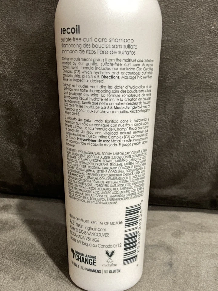 AG RECOIL SULFATE-FREE CURL CARE SHAMPOO - 8 OZ - ORIGINAL BOTTLE - NEW - Image 3 of 3