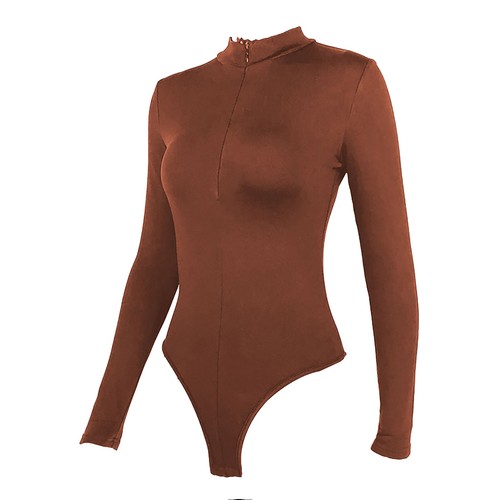 Para mujer Mangas Largas Cremallera Body Cuello Simulado Corte Alto Leotardo Prenda para el torso Mono - Imagen 17 de 32