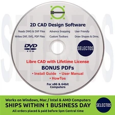 2025 Libre CAD 2D Design Software CD for Windows & Mac + PDFs Install, Manual