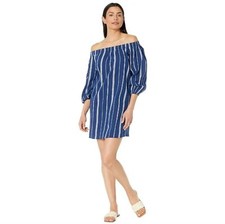 NWT Ralph Lauren Stripe Pockets Off Shoulder Mini Dress Women's Size S Blue