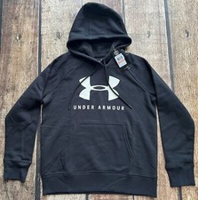 UNDER ARMOUR RIVAL FLEECE HOODIE LOOSE BLACK WHITE WOMENS SMALL NEW WITH TAG