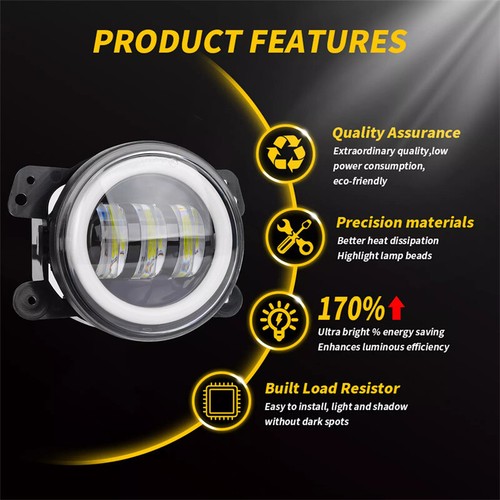 4Inch LED Fog Light DRL Driving White Yellow Halo For 2007-2018 Jeep Wrangler JK - Picture 6 of 9