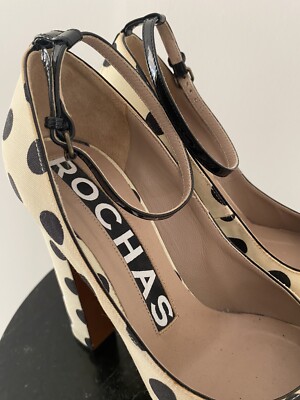 ROCHAS PARIS Pumps polka dots D36 Plateau High Heels Pumps creme schwarz