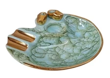 MCM Abstract Ashtray Ceramic Holland Delft Aqua Blue & Gold Trinket Dish 
