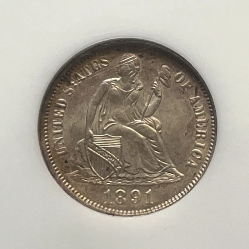 Scarce 1891 US Liberty Seated Silver Dime 10 Cents Certified NGC MS63 Mint State