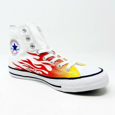 Converse Chuck Taylor All Star Hi Flames Size 9.5 White Red Yellow Shoes 166257F Converse Chuck Taylor All Star Hi Flames White Red Yellow  main image 2