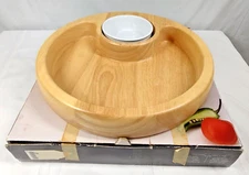 Winsome Wood Chip & Dip Serving Set Beechwood Tray Ceramic Bowl 12" In Box 2 pc