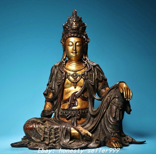 13.7" Ming Dynasty Purple Bronze Gold Kwan-yin Bodhisattva Goddess Statue