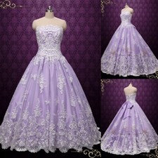 Lavender A Line Wedding Dresses Lace Applique with Bow Strapless Bridal Gowns