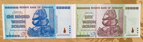 ZIMBABWE ZIM 10, 20, 50,100 TRILLION DOLLARS 2008 AA SET UV INSPECTED WITH COA - Picture 7 of 12