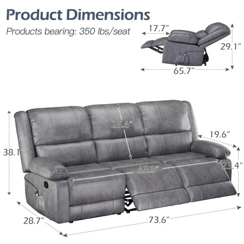 PU Leather 3-Seat Recliner Sofa Chair Manual Recliner Couch Home Theater Seating - Picture 84 of 88