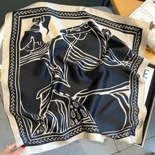 100 Silk Square Scarf Women Neckerchief Wrap Black White Abstract Paiting 68 68