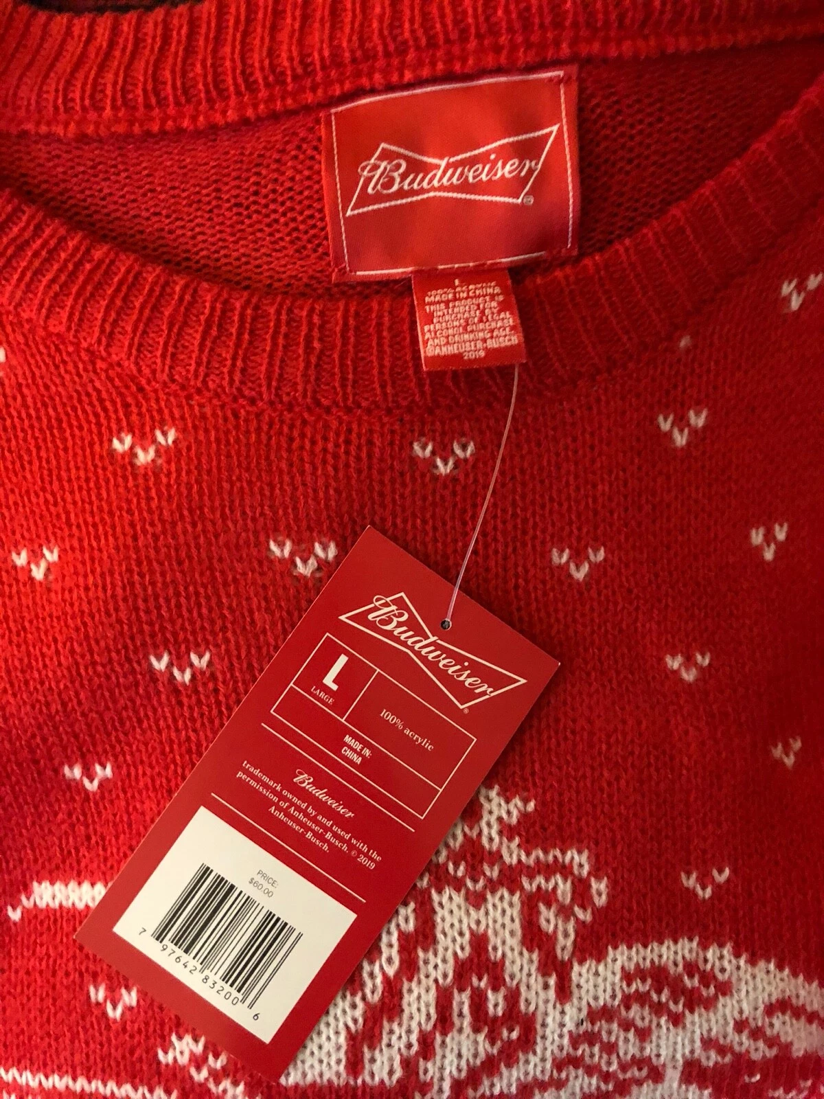 Christmas Sweater - Men's Budweiser Beer - Ugly Holiday Party - Size Small