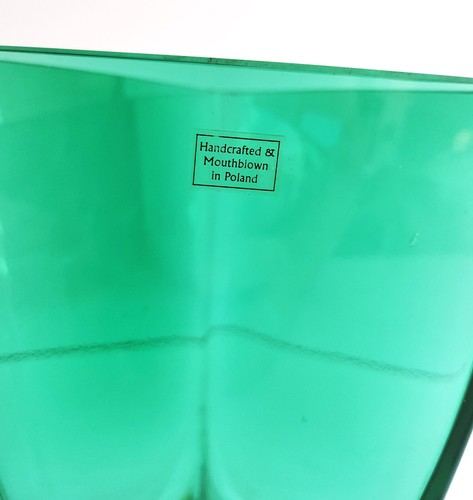 Vintage Krosno Poland Green Triangular Abstract Hand Blown Art Glass Vase 8 1/2" - Picture 8 of 14