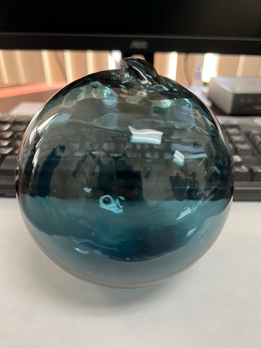 DUNKELBLAUE REPRODUKTION MUNDGEBLASENE GLAS SCHWIMMER ANGELBOJE KUGEL 5" - Bild 4 von 4