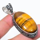 Vintage Tiger Eye Gemstone Handmade 925 Sterling Silver Jewelry Pendant 2.25"