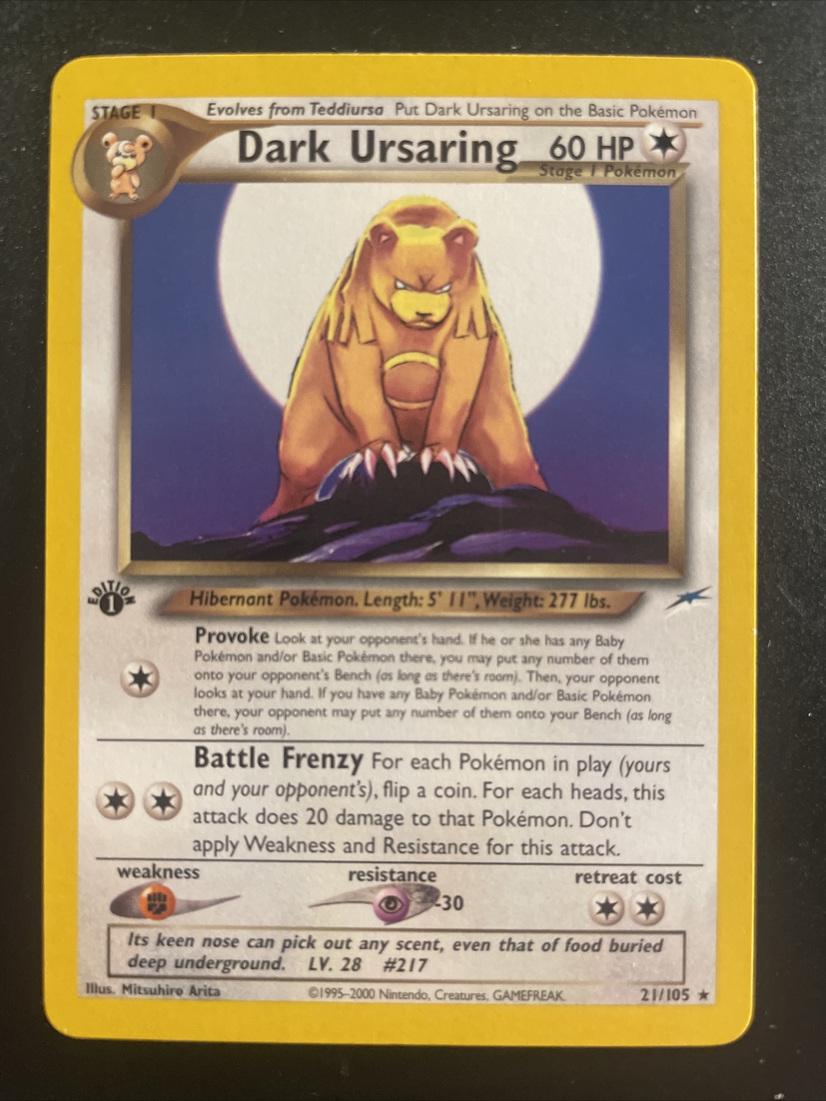 1st Edition Dark Ursaring Rare 21/105 - Neo Destiny - LP/NM