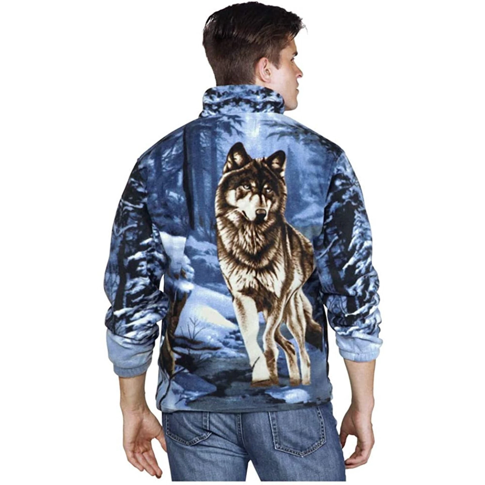 Wildkind Snow Grey Wolf Jacket Wolves Howling Moon Lone Blue Sweater M-4X image 9